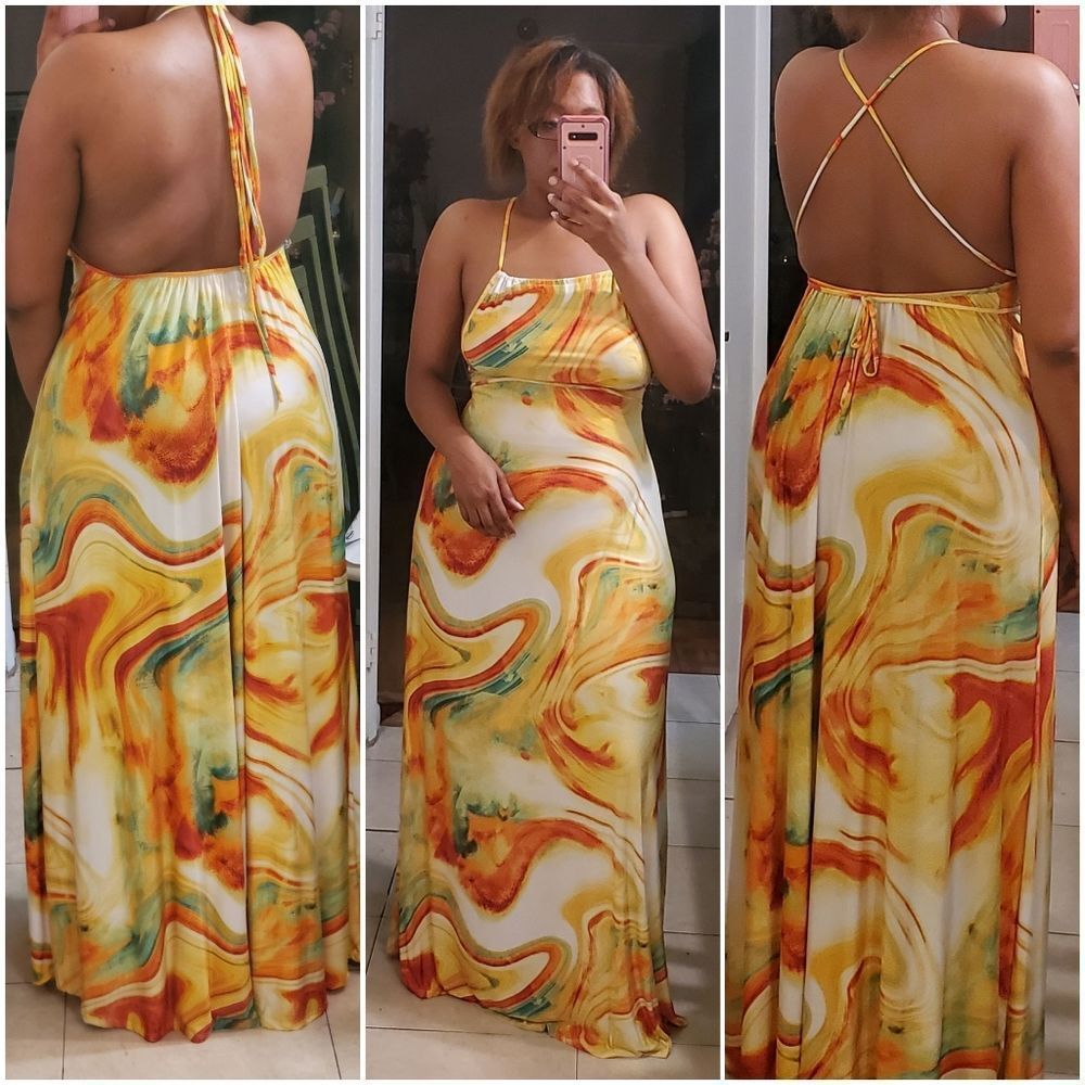 Tangerine Open Back Maxi Dress